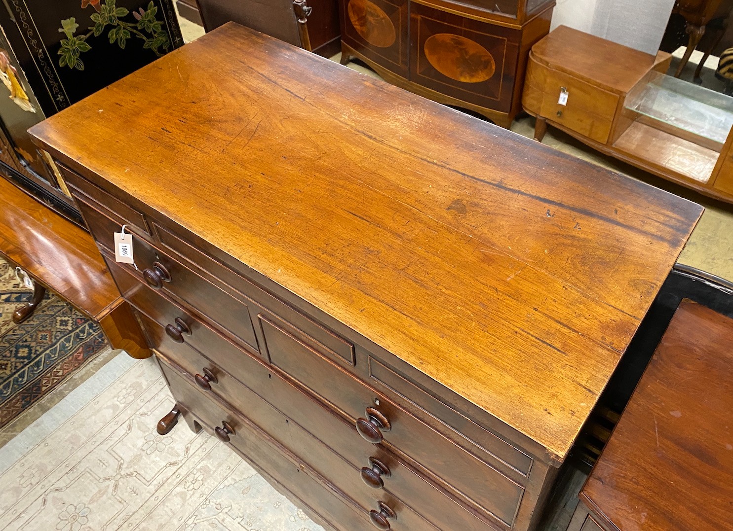 An early Victorian mahogany North Country chest, width 116cm, depth 56cm, height 124cm